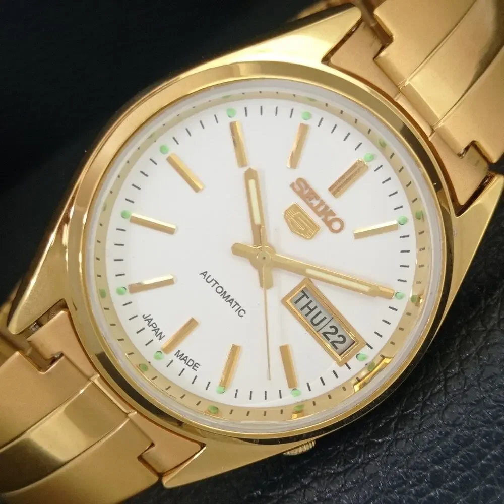 Vintage 1985 Seiko Automatic Mens Gold Watch W/daydate & White accents